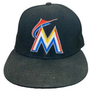 New Era Marlins Hat Fitted MLB Florida Miami Cap Size 7 1/4 59Fifty Black Men's